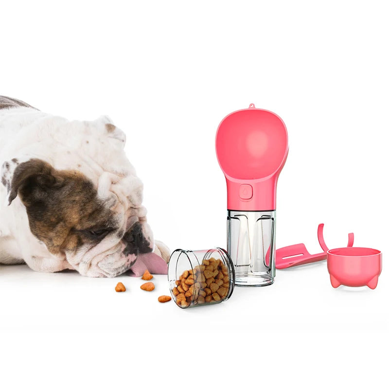 KOMMILIFE 3-in-1 Portable Water Bottle and Food Feeder for Cats and Dogs with Leak-Proof Poop Dispenser